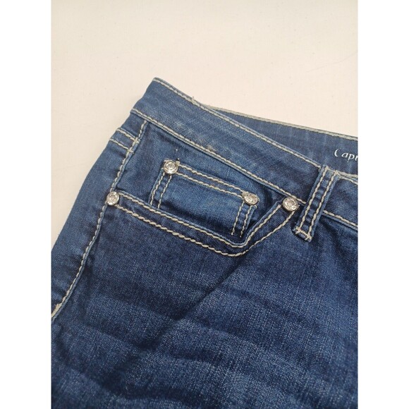 Apt 9 Straight Leg Capri Blue Jeans Stretch Sz 14 Rhinestone Flap Pockets - Picture 5 of 7